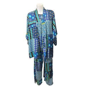 Josie Natori 3 Piece Robe Tank Pants‎ Sleep Lounge wear Set Satin Soft Small